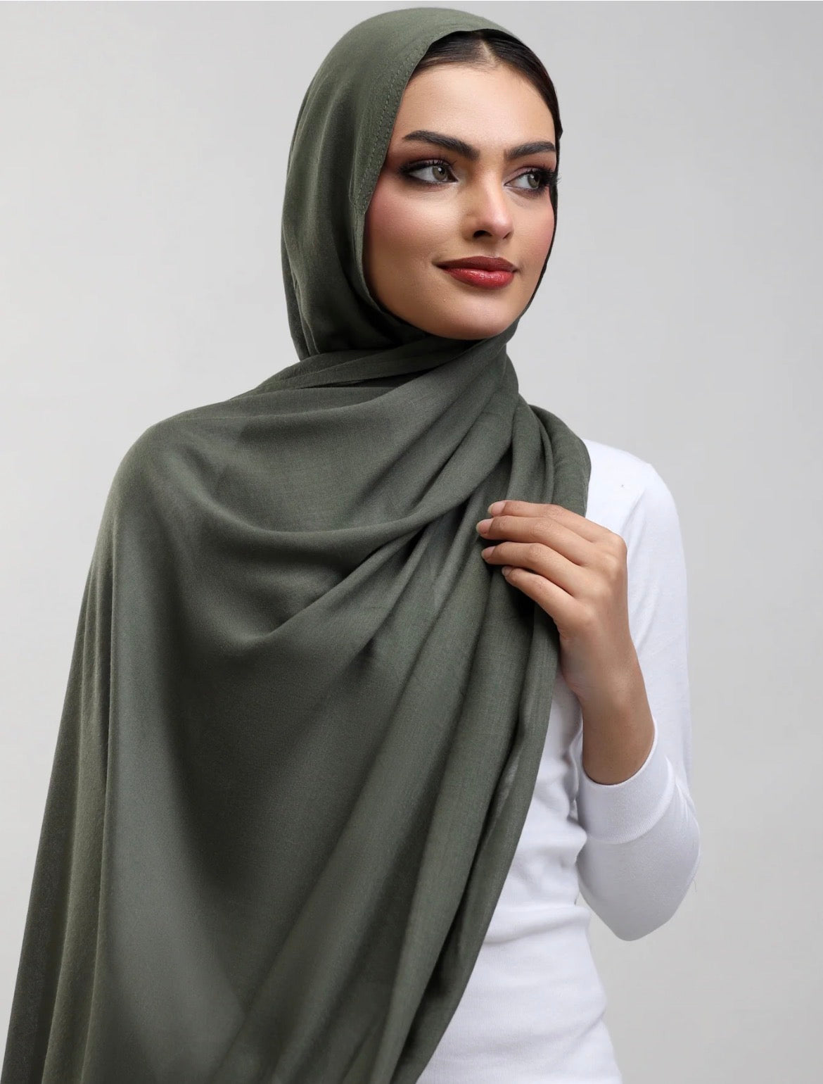 Olive Green Plain Model Hijab