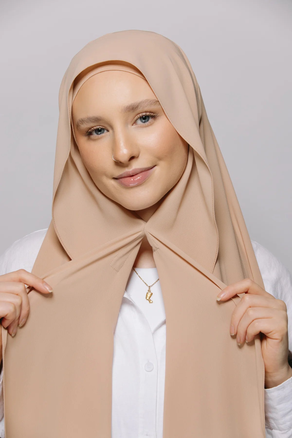 Instant Hijab With Built-in- Magnets-Nude Beige