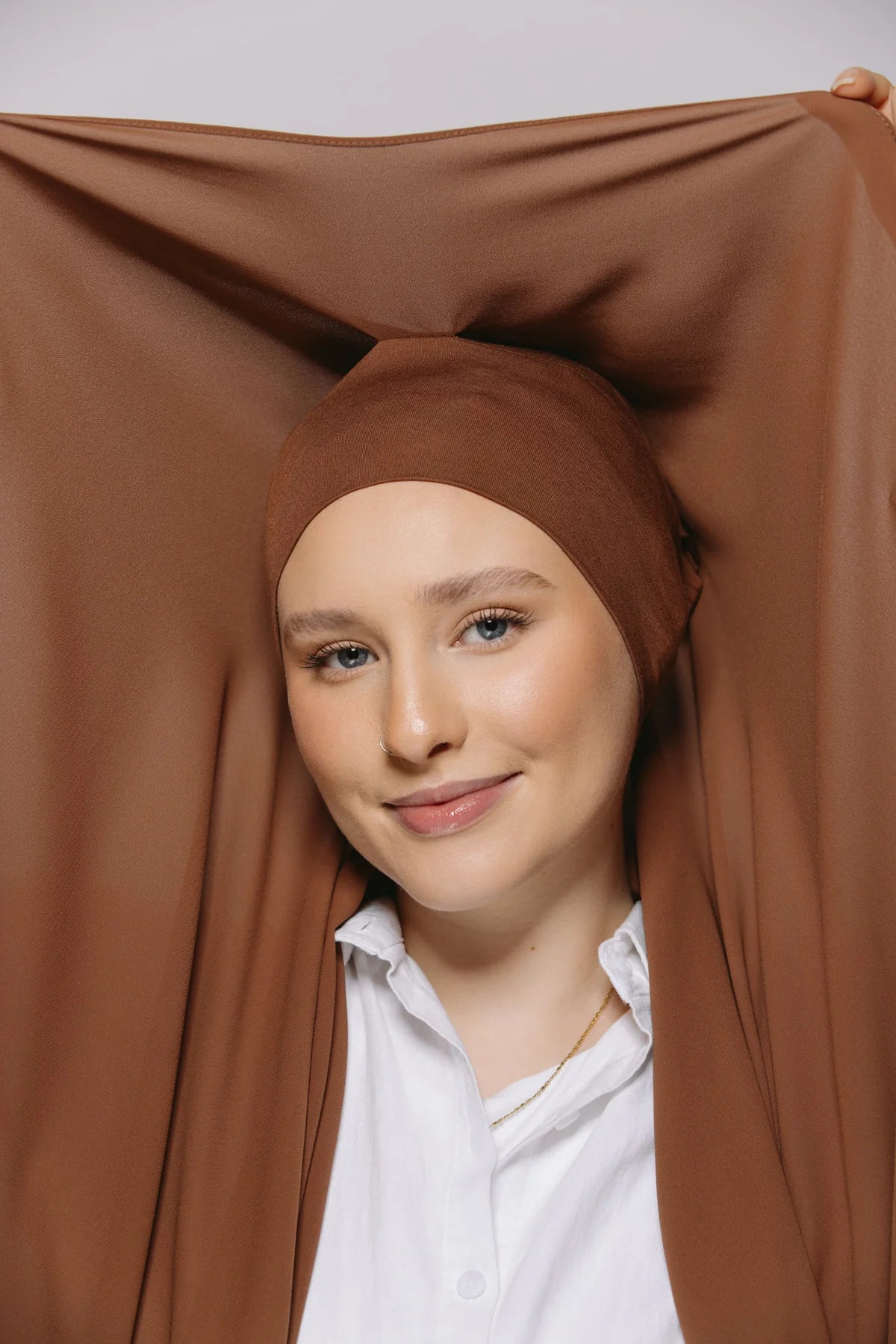 Instant Hijab With Built-in- Magnets-Rust Brown