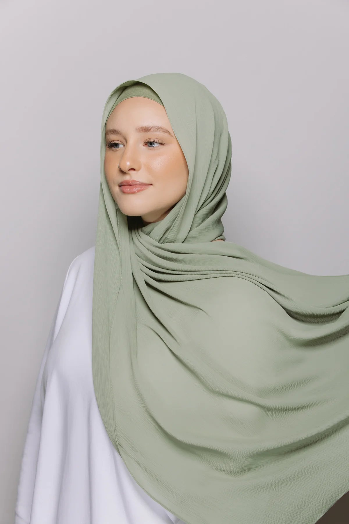 Instant Hijab With Built-in- Magnets-Sage Green