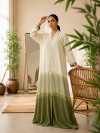 Olive Whisper Ombre Front-Open Abaya